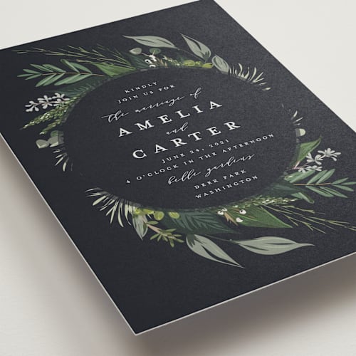 This is a midnight wedding invitations with standard by Susan Moyal called natures greens printing on signature in standard