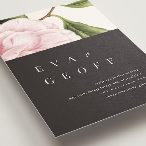 This is a midnight wedding invitations with standard by kelli hall called botanic printing on signature in standard
