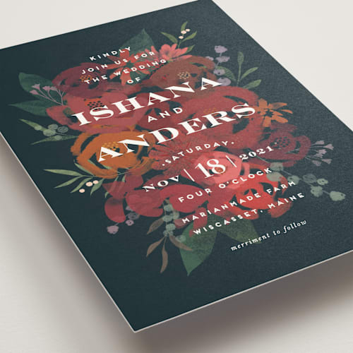 This is a deep sea wedding invitations with standard by Jennifer Wick called midnight garden printing on signature in standard