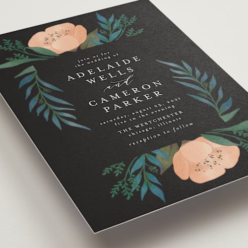 This is a coal wedding invitations with standard by Lehan Veenker called twilight printing on signature in standard