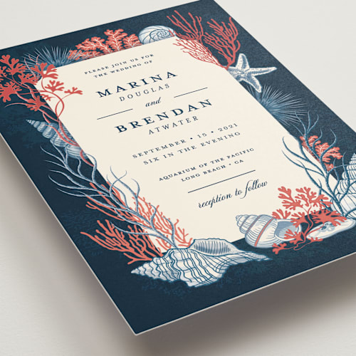 This is a deep blue wedding invitations with standard by Paper Sun Studio called deep blue printing on signature in standard