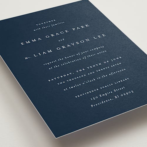 This is a navy wedding invitations with standard by Design Lotus called a thousand years printing on signature in standard