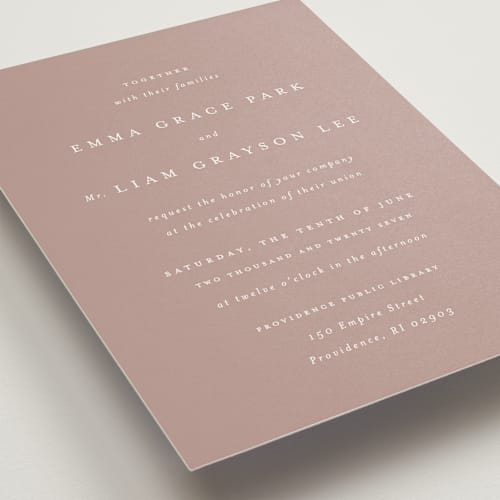 This is a dusty rose wedding invitations with standard by Design Lotus called a thousand years printing on signature in standard
