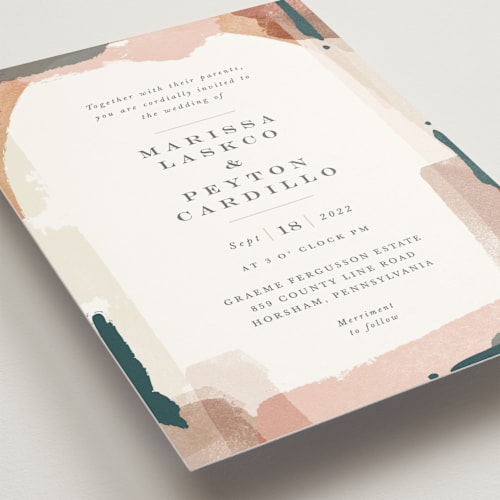 This is a blush wedding invitations with standard by Jennifer Wick called overlapping printing on signature in standard