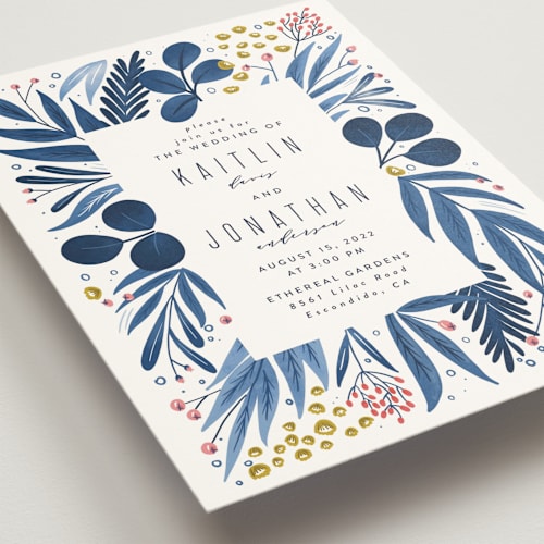 This is a seaside wedding invitations with standard by Joanna Griffin called paradise printing on signature in standard