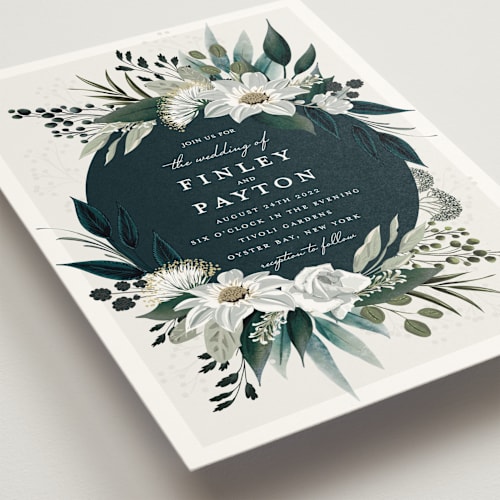 This is a sky wedding invitations with standard by Susan Moyal called botanical ring printing on signature in standard