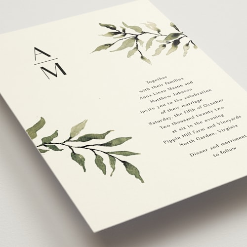 This is a leaf wedding invitations with standard by Chris Griffith called rural romance printing on signature in standard
