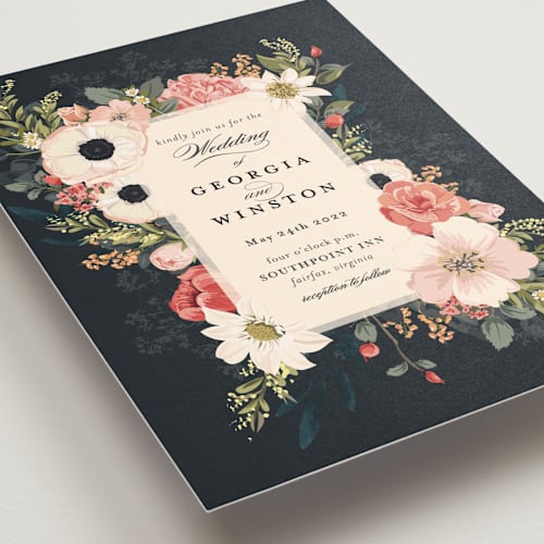 This is a papaya wedding invitations with standard by Susan Moyal called spring botanicals printing on signature in standard