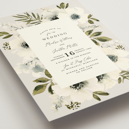 This is a sage wedding invitations with standard by Chris Griffith called nantucket romance printing on signature in standard