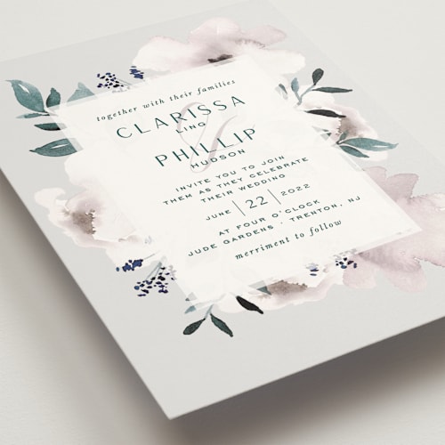 This is a lavender wedding invitations with standard by Leah Bisch called soft florals printing on signature in standard