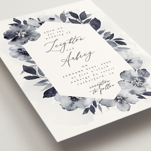 This is a navy wedding invitations with standard by Everett Paper Goods called fancifully printing on signature in standard