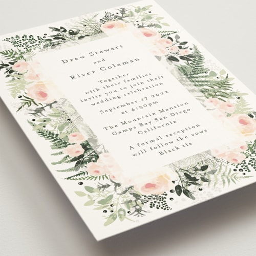This is a fresh wedding invitations with standard by Phrosné Barwood called beautiful posies printing on signature in standard