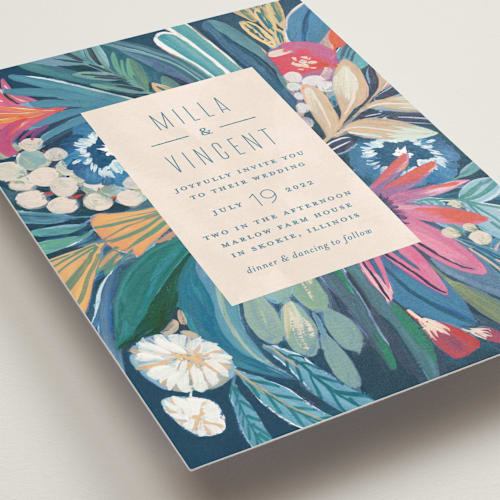 This is a ocean wedding invitations with standard by Morgan Ramberg called floral burst printing on signature in standard