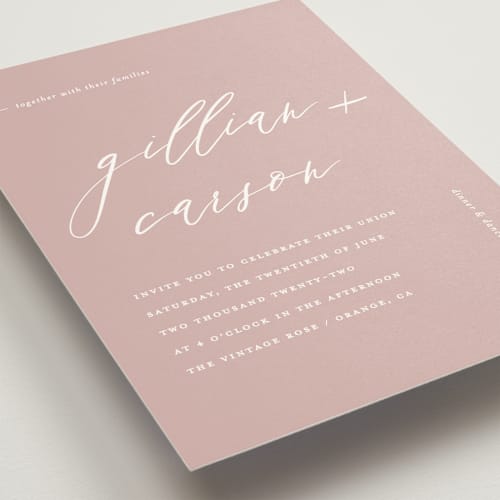 This is a blush wedding invitations with standard by Chryssi Tsoupanarias called villa printing on signature in standard