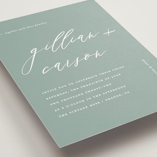 This is a sage wedding invitations with standard by Chryssi Tsoupanarias called villa printing on signature in standard