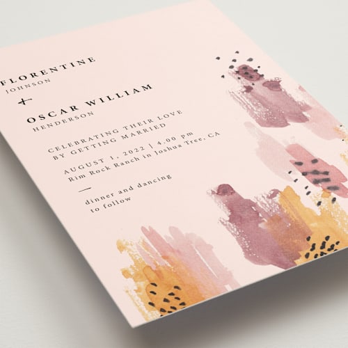 This is a blush wedding invitations with standard by Lisa Fee Paura called mod brush printing on signature in standard