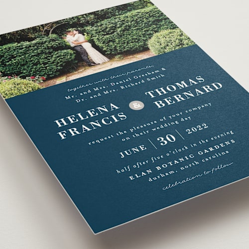 This is a navy wedding invitations with standard by 2birdstone called helena printing on signature in standard