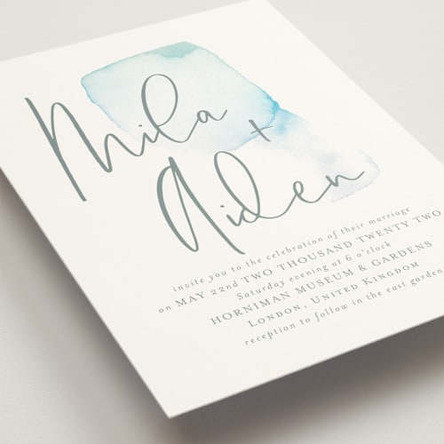 This is a surf wedding invitations with standard by Design Lotus called moxie printing on signature in standard