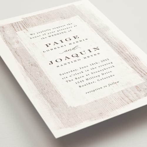 This is a ash wedding invitations with standard by Hooray Creative called barnwood printing on signature in standard