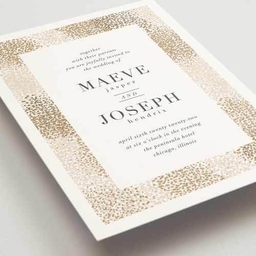 This is a champagne wedding invitations with standard by lena barakat called organic dots printing on signature in standard