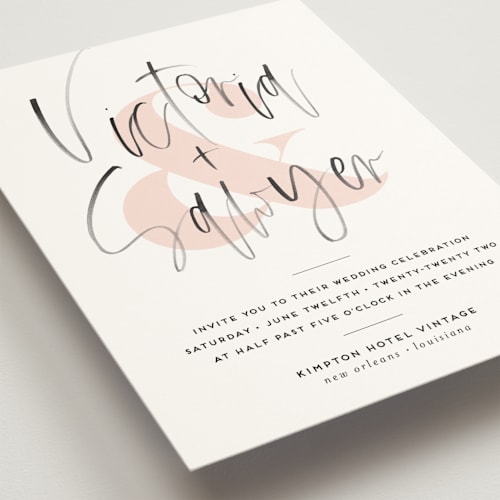 This is a coral wedding invitations with standard by silverscreen studio called thespian printing on signature in standard