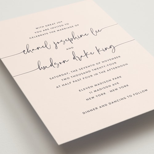 This is a tickled wedding invitations with standard by Design Lotus called madison ave printing on signature in standard