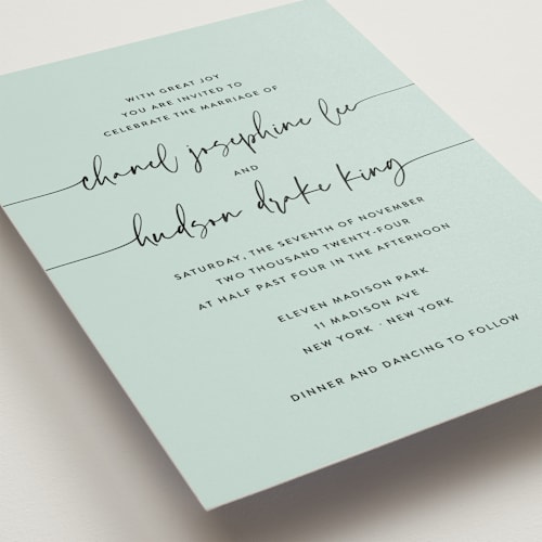 This is a pools wedding invitations with standard by Design Lotus called madison ave printing on signature in standard