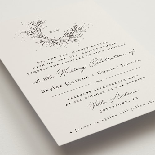 This is a concrete wedding invitations with standard by Plain White Paper Co called a sketched wreath printing on signature in standard