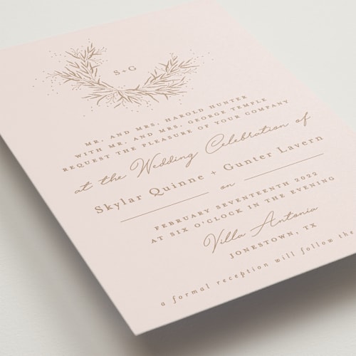This is a toffee wedding invitations with standard by Plain White Paper Co called a sketched wreath printing on signature in standard