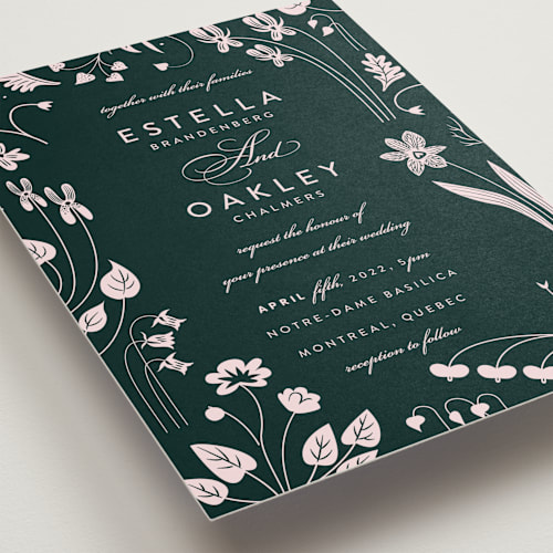 This is a deep forest wedding invitations with standard by Eve Schultz called forest foliage printing on signature in standard