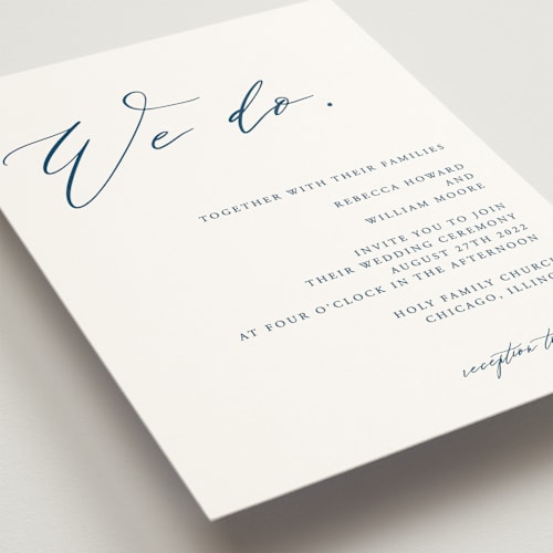 This is a navy wedding invitations with standard by lulu and isabelle called we do printing on signature in standard