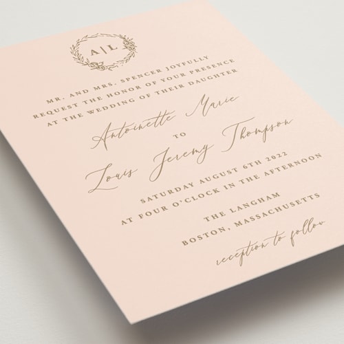 This is a blush wedding invitations with standard by lulu and isabelle called antoinette printing on signature in standard