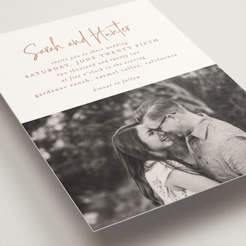 This is a coral wedding invitations with standard by Mansi Verma called eloquent printing on signature in standard