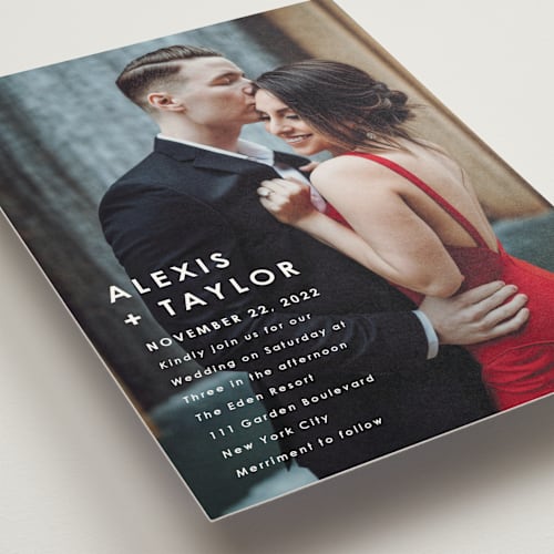 This is a cream wedding invitations with standard by Elly called modern bliss printing on signature in standard