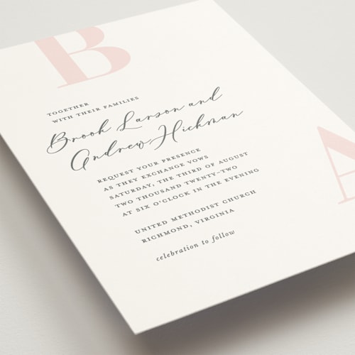 This is a blush wedding invitations with standard by Lauren Chism called lettera printing on signature in standard