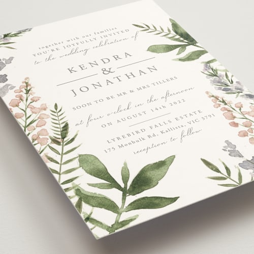 This is a garden wedding invitations with standard by Christie Elise called spring wildflowers printing on signature in standard