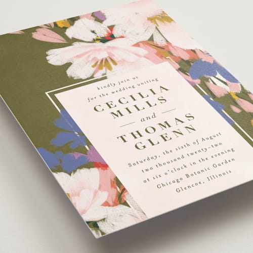 This is a olive wedding invitations with standard by Angela Marzuki called romance in spring printing on signature in standard