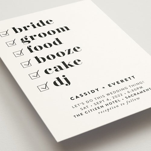 This is a cotton wedding invitations with standard by Christie Garcia called key ingredients printing on signature in standard