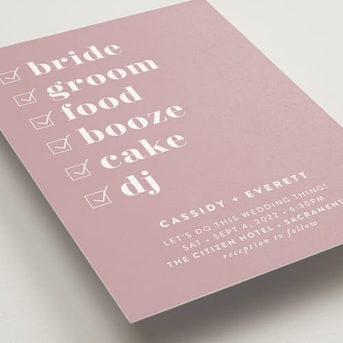 This is a rose wedding invitations with standard by Christie Garcia called key ingredients printing on signature in standard