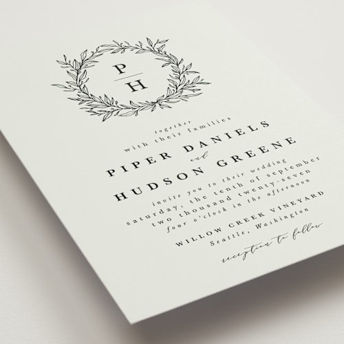 This is a sky wedding invitations with standard by Kate Ahn called leafy wreath printing on signature in standard