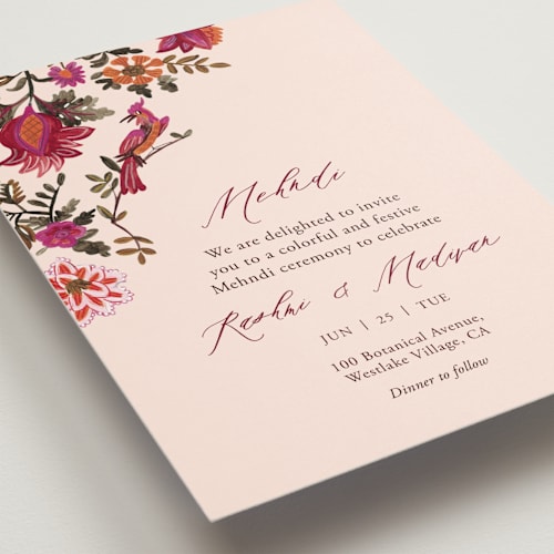 This is a ivory wedding invitations with standard by Caroline Bonne Muller called indian floral chintz lush printing on signature in standard