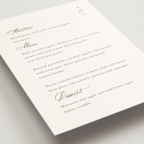 This is a latte menu cards with standard by Cara Scott called whimsy printing on signature in 5x7