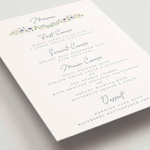 This is a meadow menu cards with standard by Petra Kern called meadow whisper printing on signature in 5x7