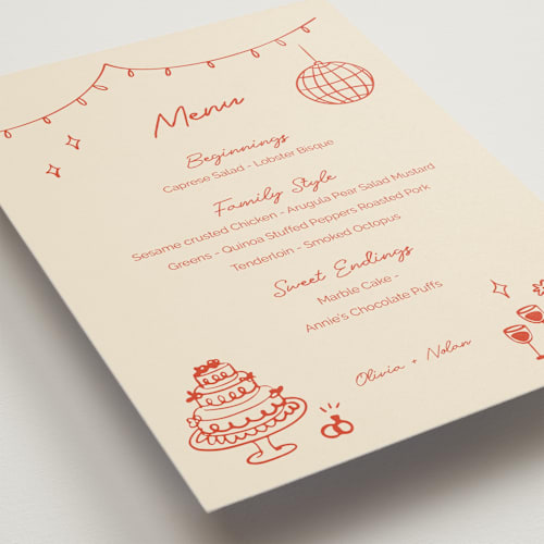 This is a sangria spark menu cards with standard by Zove Ahhh called party on! printing on signature in 5x7