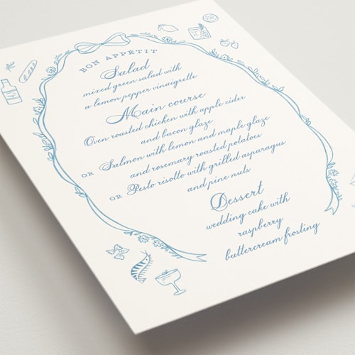 This is a capri menu cards with standard by Creo Study called royalty printing on signature in 5x7