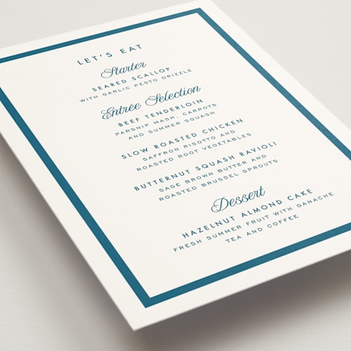This is a ocean menu cards with standard by Kelly Schmidt called coast printing on signature in 5x7