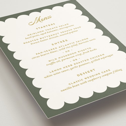 This is a garden menu cards with standard by Snow and Ivy called penumbra printing on signature in standard
