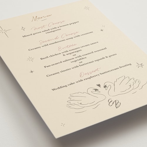 This is a buttercream menu cards with standard by Helena Vitto called the swan printing on signature in 5x7