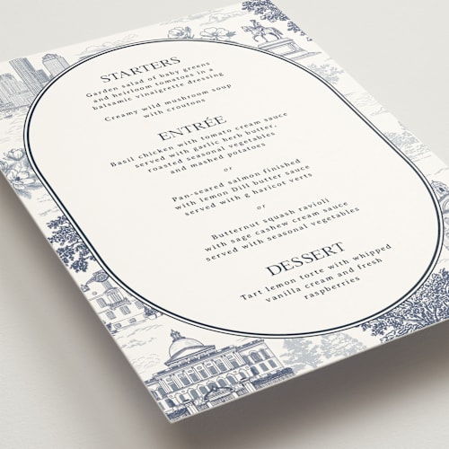 This is a marine menu cards with standard by Jenna Holcomb called boston toile printing on signature in standard