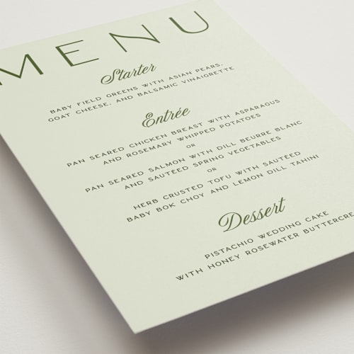 This is a lemongrass menu cards with standard by Sam Dubeau called swoon printing on signature in standard